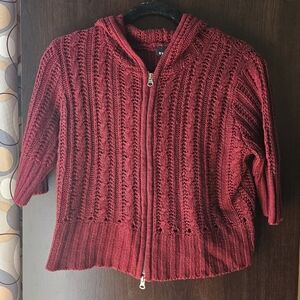 It's Our Time Burgundy Knit Zip Up Hooded Cardigan